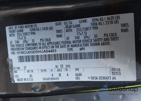2017 Ford Escape Se from USA, damaged, VIN 1FMCU0GD5HUA54453